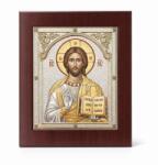 Slevori Icoană argint, Iisus Hristos, 21x25 cm, argintiu-auriu cu ramă maro
