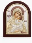 Slevori Icoană argint, Maica Domnului cu Pruncul, 21x25 cm, argintiu-auriu cu ramă maro