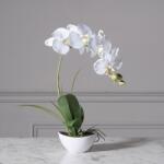 Supergreens Plantă artificială Orhidee Phalaenopsis albă, 50 cm, bol alb, SUPERGREENS