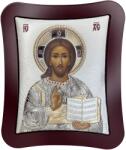 Slevori Icoană argint, Iisus Hristos, 21x25 cm, alb-argintiu cu ramă vișinie și aureolă în raze