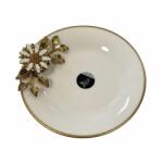 Efegil Fructieră din porțelan alb-auriu cu decor floral 21x21x8 cm, Efegil Luxury Castron
