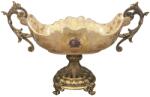 Eurolamp Fructieră ovală din porțelan cu picior și mânere, bej-auriu 31 cm, Eurolamp Castron