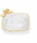 Efegil Fructieră din sticlă pătrată 25x25 cm, transparent cu accent floral auriu, Efegil Luxury Castron