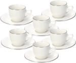 Tognana Set 6 cești cafea cu farfurioară Madison, porțelan, 90 ml, alb-auriu, Tognana