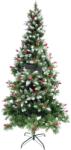 Flippy Brad artificial de Craciun nins, decorat cu conuri pin rosii, inaltime 150 cm, diametru 83 cm, 319 ramuri, Flippy, verde, suport metalic inclus