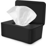 TYPEC Cutie Dozator pentru Șervețele Umede cu Capac, Recipient Reîncărcabil Antipraf și Etanș, Picioare Antiderapante, pentru Baie, Birou și Mașină, 18.5 x 12 x 7.3 cm, Negru
