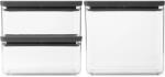 Brabantia tárolóedény készlet. 3db-os. 2x1.5L/1x3.5L. egymásra rakható. légmentes záródás. szögletes. sötétszürke. átlátszó műanyag tartály - 230783 (230783)