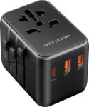 VENTION Adaptor universal de călătorie Vention cu 3 porturi USB, negru, 20 W (VENTw6 5 106, 76 4) (VENTw6 5 106,76 4)