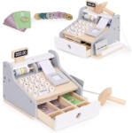 ECOTOYS Játék pénztárgép, fa, ECOTOYS HM328241, 22 x 17 x 17 cm, szkennerrel és kártyaolvasóval, nyitható fiókkal, érmékkel és bankjegyekkel, 3 éves kortól (TF4808)