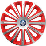 AutoHelix MSA Set 4 capace roti 14 inchi (R14) compatibile VOLKSWAGEN, Model Trend Argintiu-Rosu (TRDAR73)