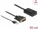 Delock DVI-D + USB DisplayPort 1.2/1.2a Átalakító Fekete 50cm 63189 (63189)