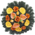  Selyemkoszorú (60cm) - Gerbera-rózsa - Barna-sárga #D1