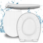  Capac WC, Kings Of Toilets, 36.5 x 44 cm, Alb, Universal, Set De Toaleta, Inchidere Lenta, Soft Close, Balamale Inox, Demontare Rapida, Montaj De Sus, Slim, Antibacterian, Detasabil, Duroplast, Compat