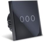 Techstar Intrerupator Touch Techstar®, Sticla Securizata, Design Modern, Iluminare LED, 3 Faze, Negru (SKU1621)