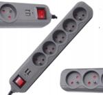Kraft&Dele 5 Plug + 2 USB 1,5 m Switch (KD4033)