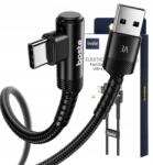  Boste USB-A - USB-C Gyorstöltő Kábel 2m 3A - 90°-os Csatlakozó, QC 3.0, Fekete