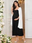 Shein Fekete-fehér Midaxi Kismama Ruha Szögletes Nyakkivágással Shein 40/42