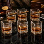  Set 6 pahare whiskey cu suport pentru trabuc, sticla transparenta, 260 ml, 10x7 cm (4218-6bucati) Pahar