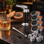  Pachet whiskey 3 produse, pahar Mysterious, 9 cuburi reutilizabile din roca si afumator bauturi (pachet-cunoscatorul-de-whiskey) Pahar