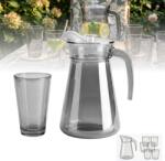 DELISOGA Set carafa cu maner si 6 pahare din sticla fumurie Delisoga, carafa si pahare gri fara picior, set 7 piese pentru apa, suc, limonada si ceai rece, sticla fumurie transparenta, set servire bauturi (EH1 Pahar