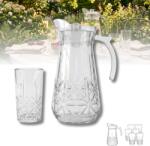 DELISOGA Set carafa cu capac 1, 7 L si 6 pahare 278 ml, sticla transparenta Delisoga, carafa cu maner si pahare inalte cu model in relief, set 7 piese pentru apa, suc, limonada, ceai rece si socata (YZH-35-L7) Pahar