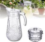 DELISOGA Carafa din sticla cu capac 1, 7 L Delisoga, carafa cu maner pentru apa, suc, limonada si ceai rece, sticla transparenta cu model in relief, carafa de servire pentru masa, terasa si gradina (YZH-35) Pahar