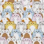 Heko Panels Textil anyag, Színes kawaii macskák, Poliészter 100%, 210g/pm, Méret: 100cm x 155cm (DX1162)