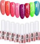 AlleLac 8x Hibrid lakk Allelac 6g Flash Glitter Set 8in1 Csillogó szemcsék (Lakier Brokatowy Na Karnawał Zestaw)