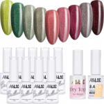 AlleLac 9x Hibrid lakk Allelac 5g Brillant Base Top Glitter Set (Lakier Brokatowy Na Karnawał Zestaw)