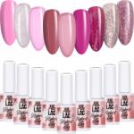 AlleLac 9x Hibrid lakk Allelac 6g Pinks Pink Set 9in1 Rózsa Csillámos (Zestaw Lakierów Hybrydowych Na Karnawał)