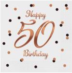 GoDan Szalvéta 50. születésnapra Happy Birthday fehér rozé arany 20db GoDan