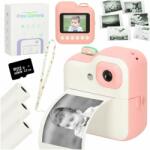  Aparat foto instant Ikonka cu imprimantă pentru copii, 1GB, 9, 5x9x4, 5cm - Alb, Roz (KX3570_1)