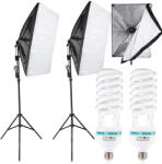  Fotóstúdió világítás szett, stúdiólámpa, 2 db 135 W-os softboxszal, állítható magasságú állványokkal és izzókkal