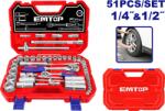 EMTOP Trusa de scule si accesorii 1 4 + 1 2 , 51 componente, cutie de transport - ESKT42511, EMTOP (ESKT42511) - dawer