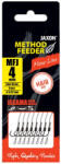 JAXON Method Feeder Iseama 4-es 0, 22 mm 10 cm monofil hajszálelőkés szakállas előkötött horog 8 db/csomag