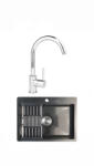 Ferro+tempo Set Chiuveta de bucatarie 45 60cm. (21adancime) inox cu sifon si scurgator de vase+Baterie Ferro BLG4