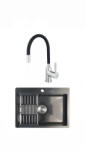 Ferro+tempo Set Chiuveta de bucatarie 45 60cm. (21adancime) inox cu sifon si scurgator de vase+Baterie Ferro BZA4B