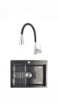 Ferro+tempo Set Chiuveta de bucatarie 45 60cm. (21adancime) inox cu sifon si scurgator de vase+Baterie Ferro BZA42B