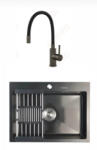 Ferro+tempo Set Chiuveta de bucatarie 45 60cm. (21adancime) inox cu sifon si scurgator de vase+Baterie Ferro BZA4BSSGM