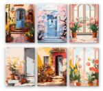 Figured Art Set 6 mini-picturi pe numere, cu sasiu, Arhitectura europeana cu flori, 15x20cm (PTR015-Y)