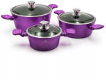 Silver Royal 6 részes préselt aluminium edényszett kerámia bevonattal üveg tetővel, Metalic Purple (Silver Royal 6 részes Metalic Purple)