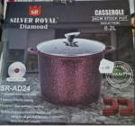 Silver Royal SR-AD24 Márvány bevonatú fazék, 24 cm átmérő, 8.2 Liter ürtartalom, Üveg hőálló tető, Bordó (SR-AD24)