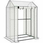 Aosom Mini fóliasátor 100x80x150 cm 2 rekeszes, 2 ajtós, UV-álló PE fóliával, 4 szellőzőnyílással