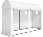 AOSOM Kerti fóliasátor 300x100x200 cm fehér, acélvázzal, 2 feltekerhető ajtóval és 4 szellőzőablakkal