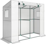 Aosom Fal mellé helyezhető mini fóliasátor 200x76x170 cm UV-álló növényház, feltekerhető ajtóval és szúnyoghálós ablakokkal, fehér