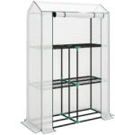 Aosom Mini fóliasátor 100x40x150 cm 3 szintes, polcos növényház, UV-álló fóliával, fehér