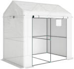 Aosom Kerti fóliasátor 200x140x200 cm fehér-sötétzöld, UV-álló PE-fóliával, szellőzőablakokkal