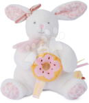 Doudou Jucărie de pluș iepuraș cu donut Vanilla Strawberry Bunny Plush Doudou et Compagnie în ambalaj cadou roz, 20 cm, de la 0 luni (DC4670)
