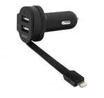 XQISIT töltő 6A Dual Usb+ Lightningcar charger fekete/black 20426 (20426)