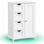 Timebox Dulap de baie Timebox, Depozitare pe podea, 4 sertare, 1 usa cu balamale, Raft reglabil in 3 inaltimi, Cadru din MDF, Trusa anti-rasturnare, Dimensiuni 30x55x82 cm, Compact pentru baie, hol sau living